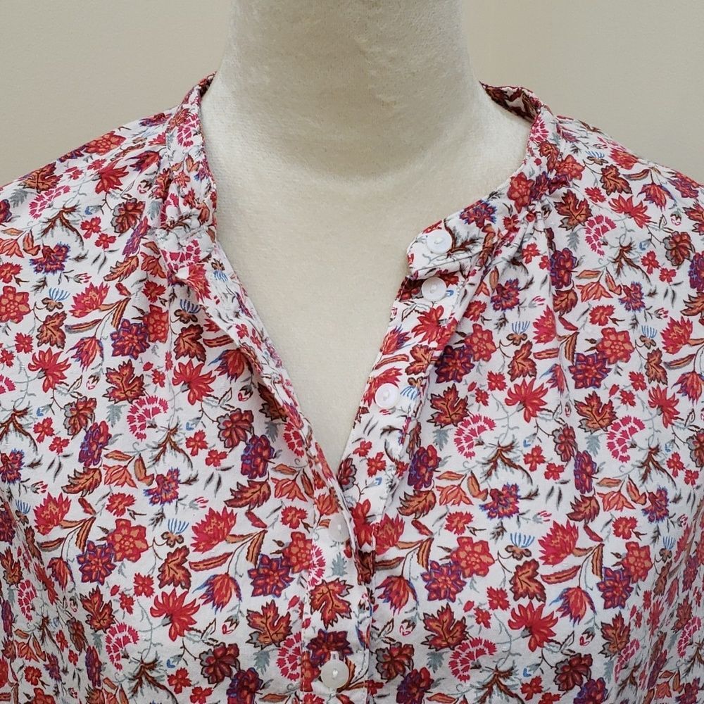 Women's Universal Threads Orange/Pink Floral Motif Pullover V Neck Blouse, Large
